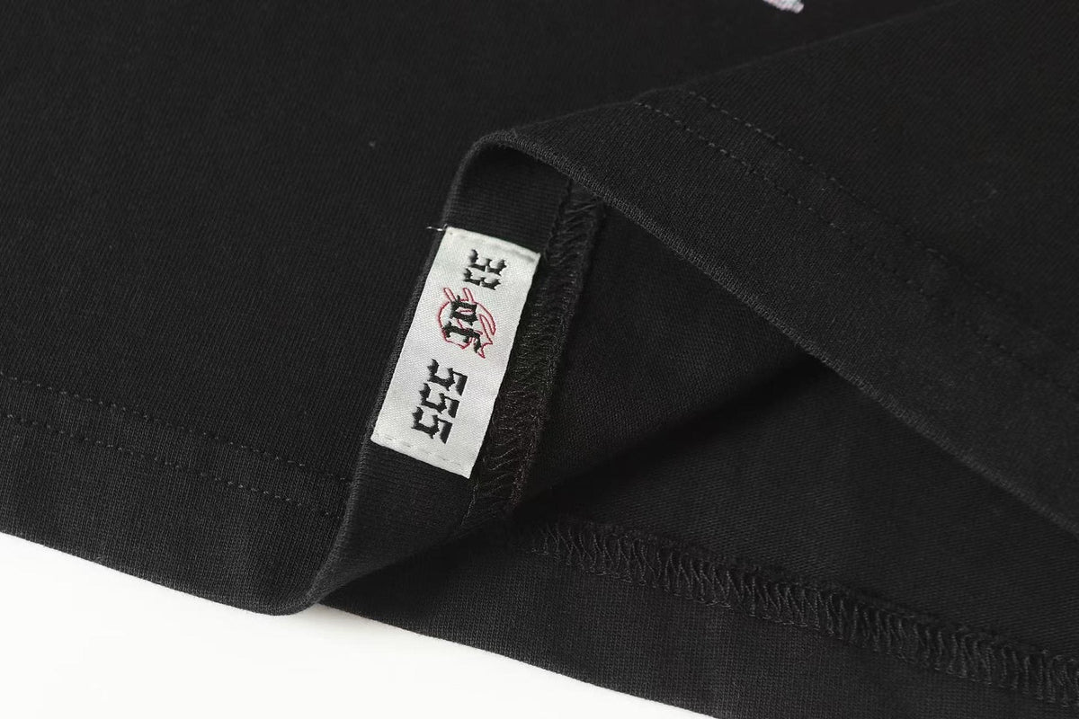 Godspeed Street Graffiti Skeleton Car Graphic T-Shirt — neck_label