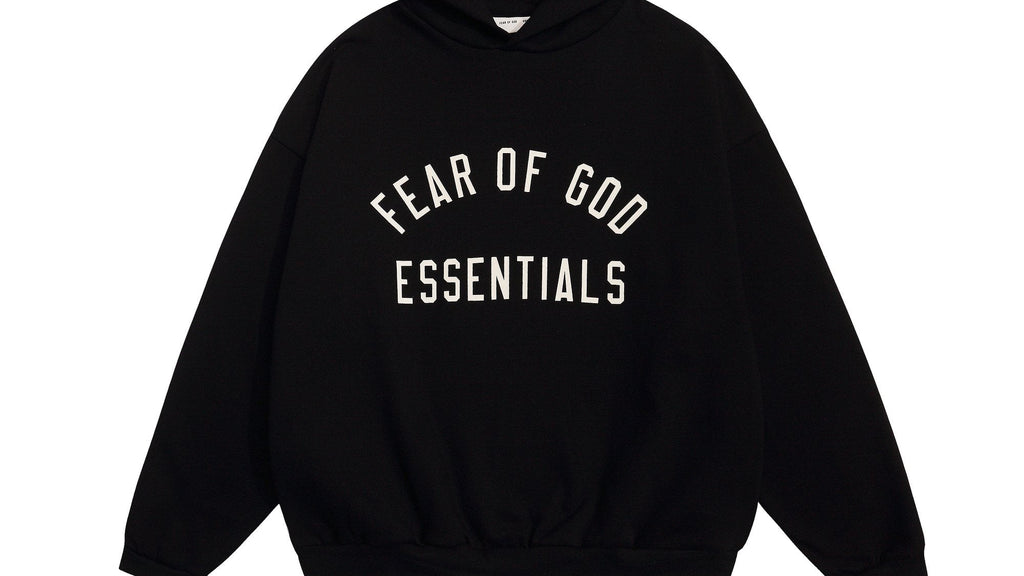 Fear of God Essentials Arched Graphic Hoodie in Black — hero