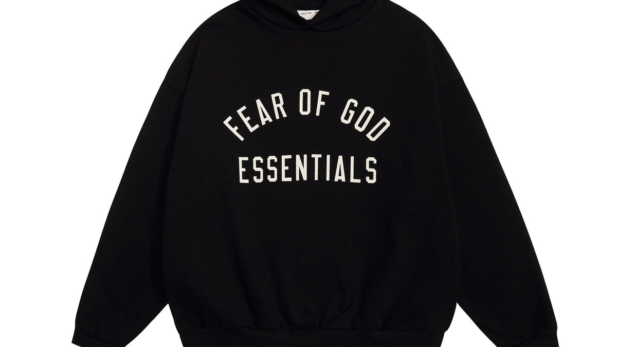 Fear of God Essentials Arched Graphic Hoodie in Black — hero